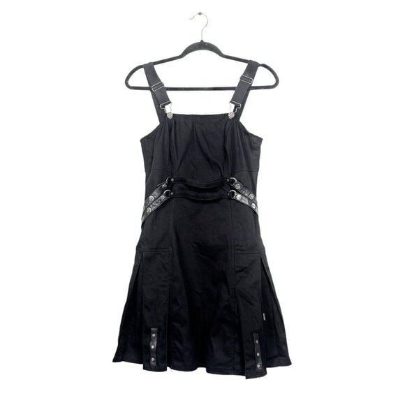 Tripp NYC Women's M Black‎ Pleated Overall Mini Dress Punk Goth Bondage Strappy - Picture 1 of 11
